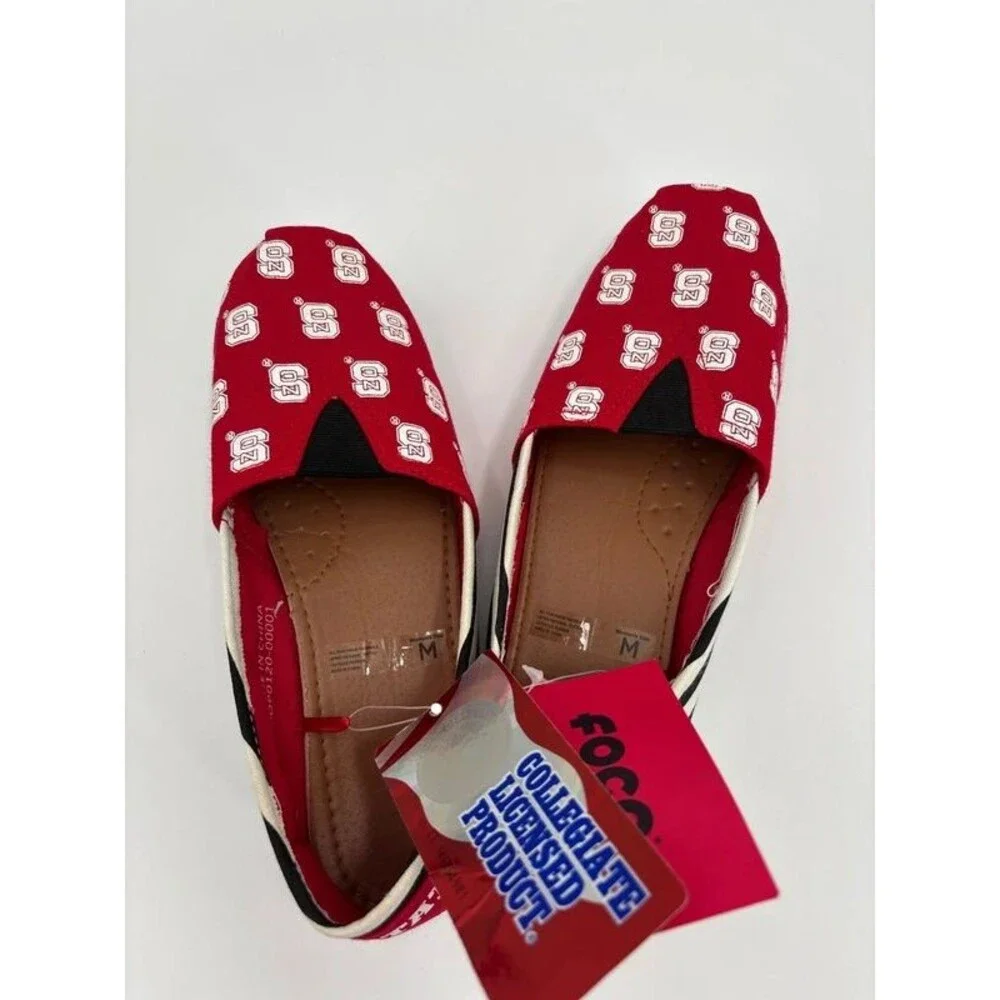 Foco NC State Wolfpack Womens Size 8 Stripe Canvas Shoes NCAA Slip On New